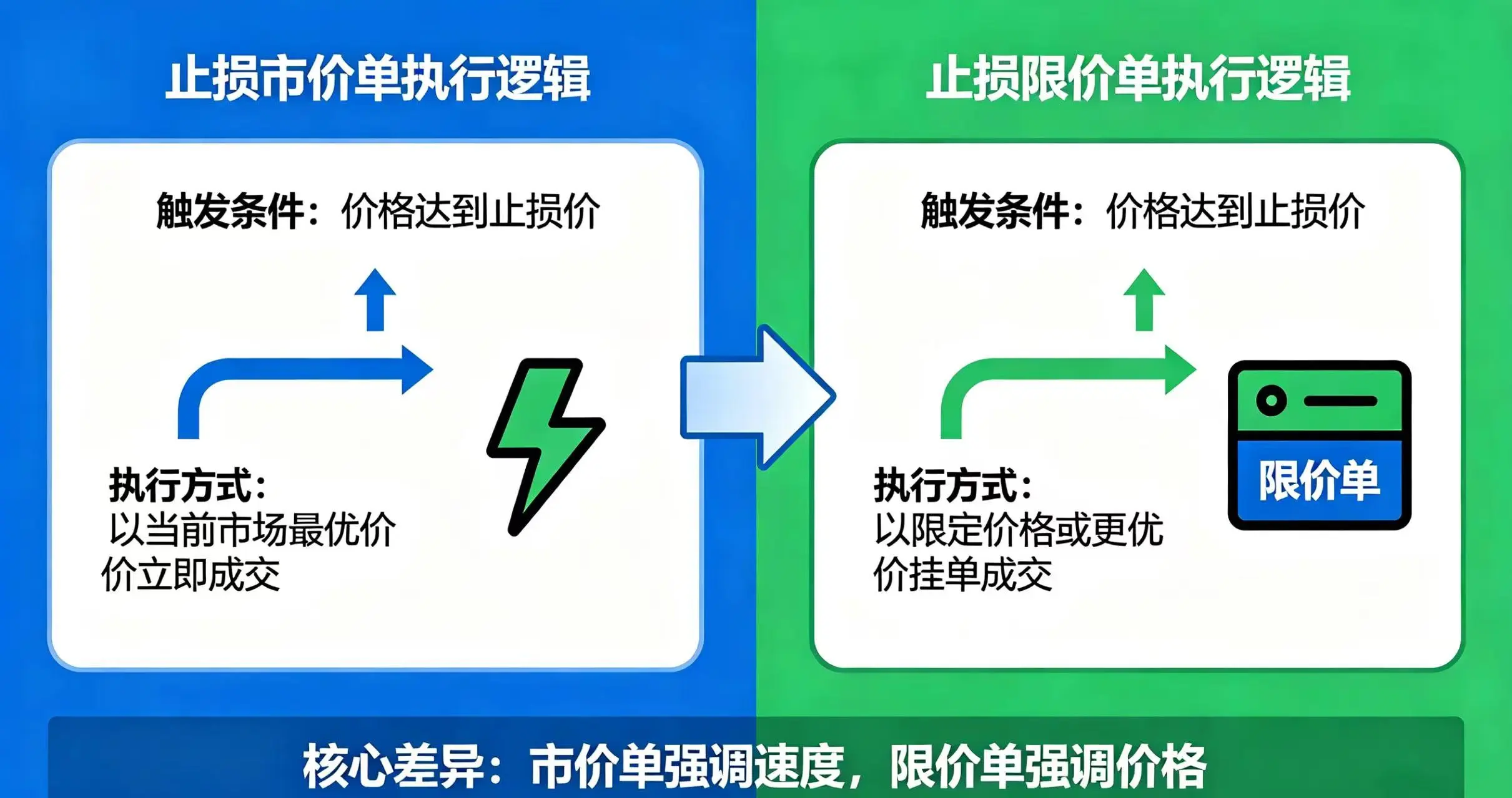 止损市价单与限价单执行逻辑对比 止损市价单与限价单执行逻辑对比