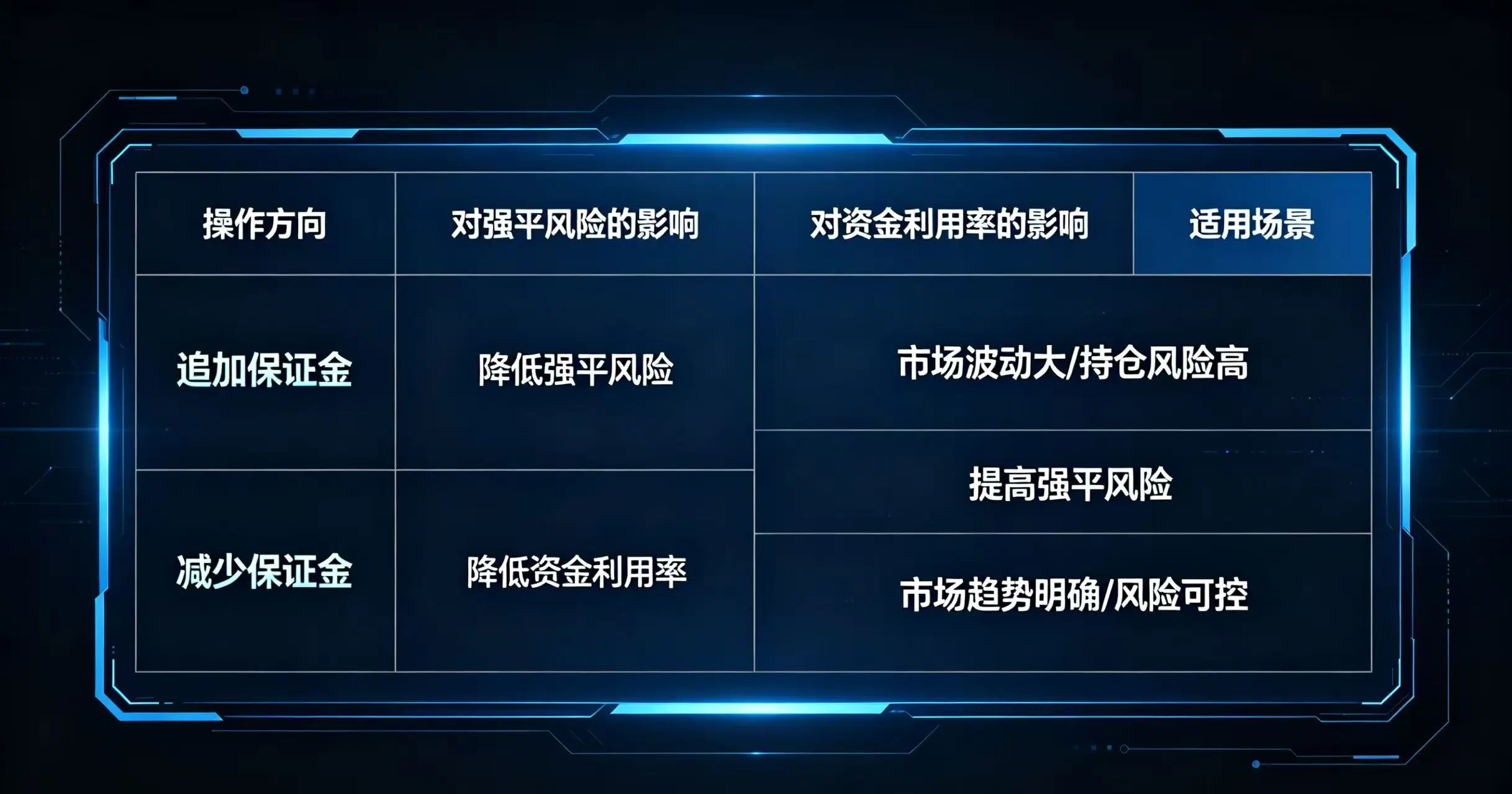 对比 “追加保证金” 和 “减少保证金” 的效果与适用场景的表格。
