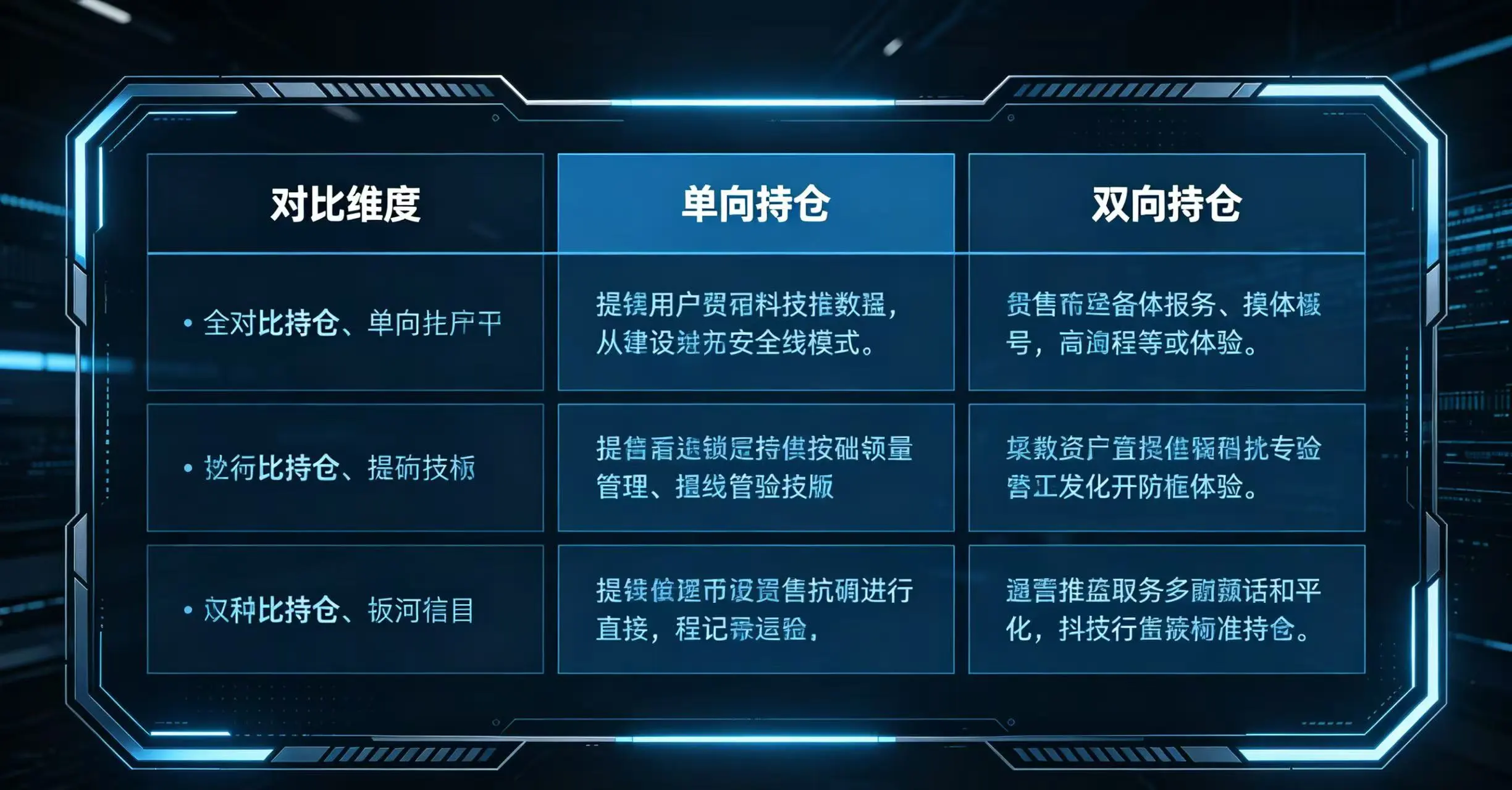 对比 “单向持仓” 和 “双向持仓” 的可持有方向、反向开仓规则、风险类型等的表格。