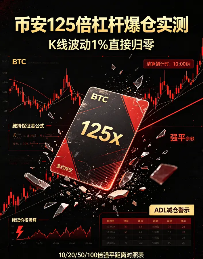 比安125倍杠杆爆仓实测：K线波动1%直接归零，附10/20/50/100倍强平距离对照表